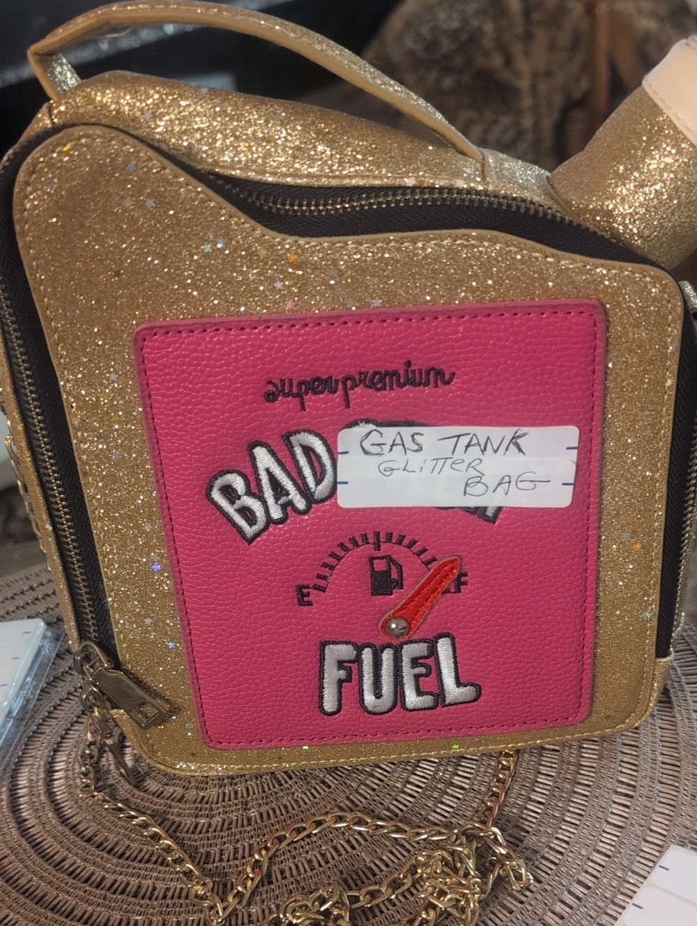 Gold Glitter 'Bad Fuel' Patch Crossbody Bag